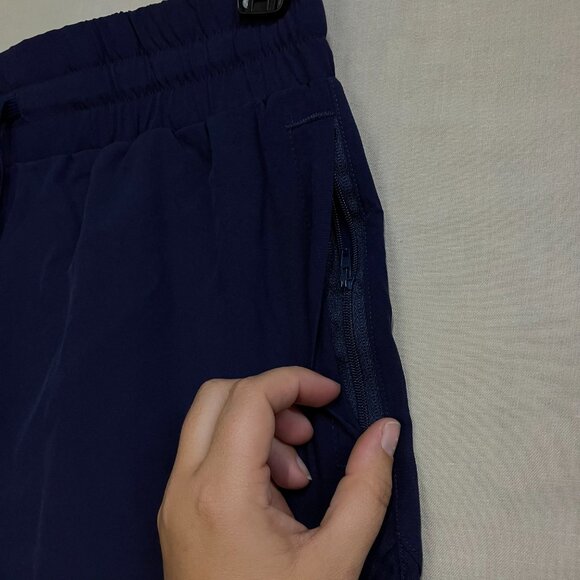 SILKWORLD Women's S Dark Blue High Waist Running Zipper Pockets Athletic Shorts - Picture 7 of 10